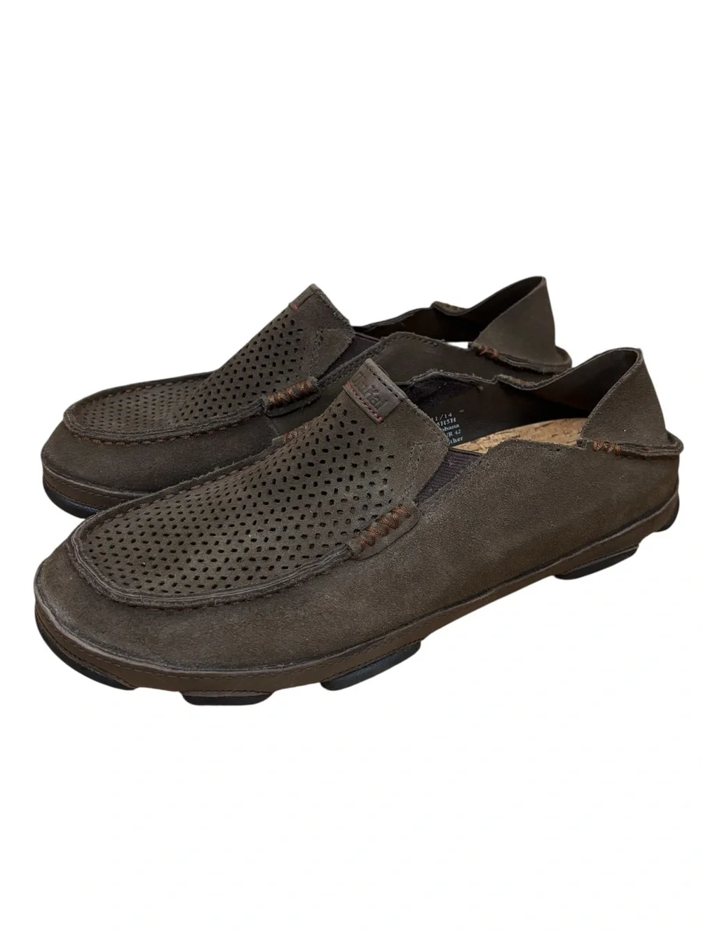 OluKai Moloa Kohana Collapsible Heel Shoes Men’s Size 9 Perforated Leather Brown